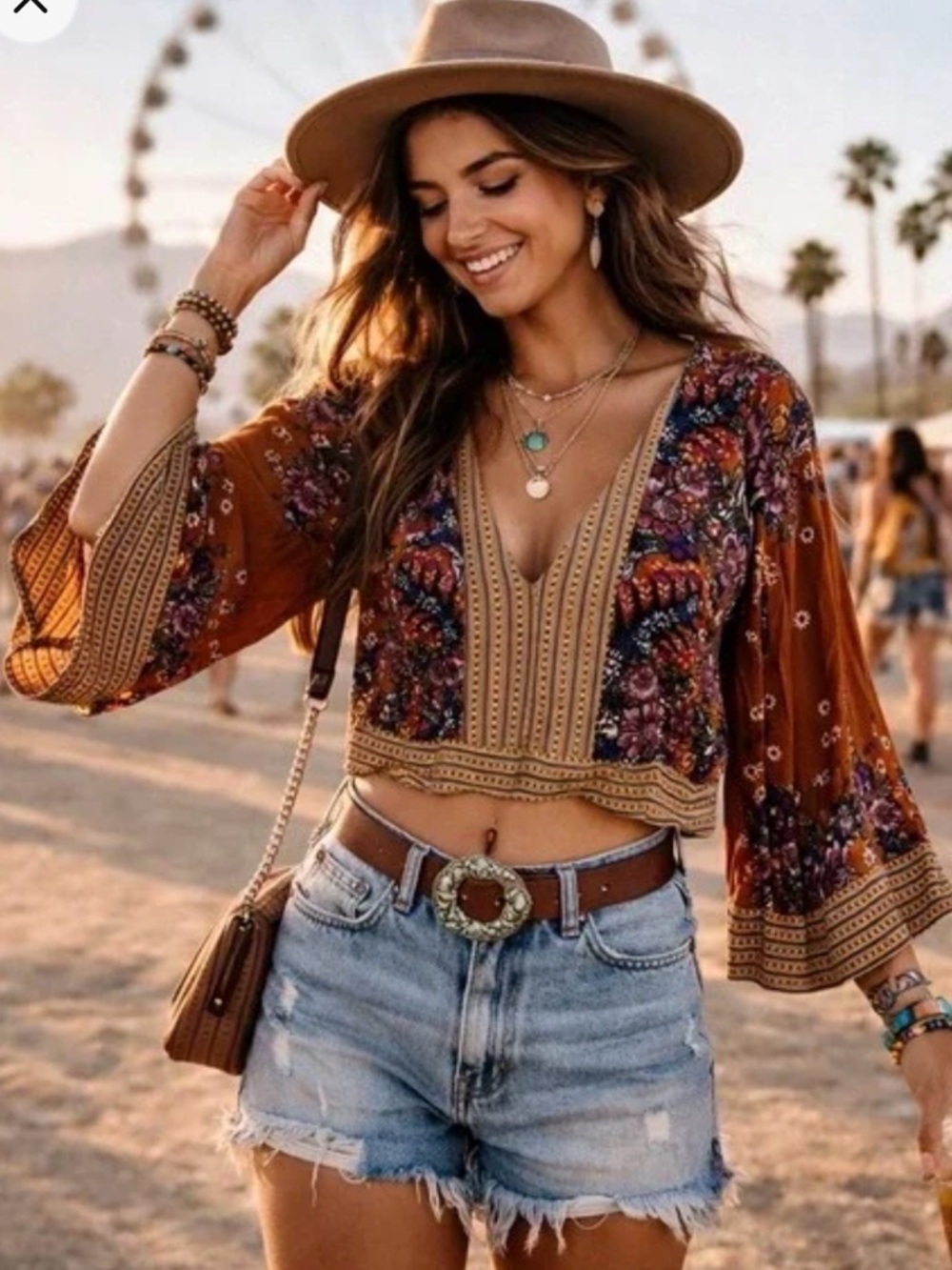 Free People Mix N Match Boho Floral Kimono Blouse Sz XL